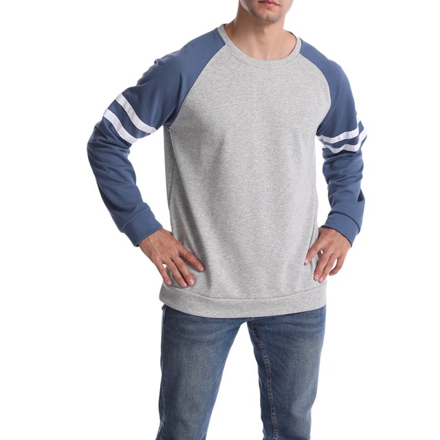 Xingqing T-Shirts à Manches Longues Raglan pour Hommes, Chandail en Molleton Décontracté à Col Rond, Pull Ample, Chemises Athlétiques Gris Marine TG