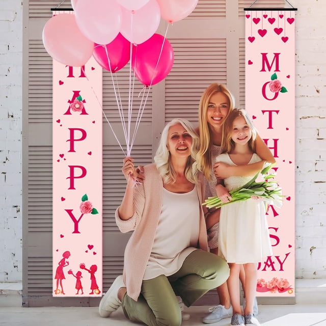 Aodebiao Décoration de Rideau de Porte pour la Fête des Mères 2025, Couplets en Polyester avec Trous Renforcés, Drapeau de Fête Résistant à la Décoloration Intérieur/extérieur, Cadeau pour Maman/grand-Maman (Multicolore)