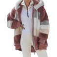 thumbnail image 1 of LUXUR Veste pour Femmes Patchwork Manteau d'Extérieur à Manches Longues Cardigan Ample Chandail à Capuchon Pardessus Rouge 3TG, 1 of 3