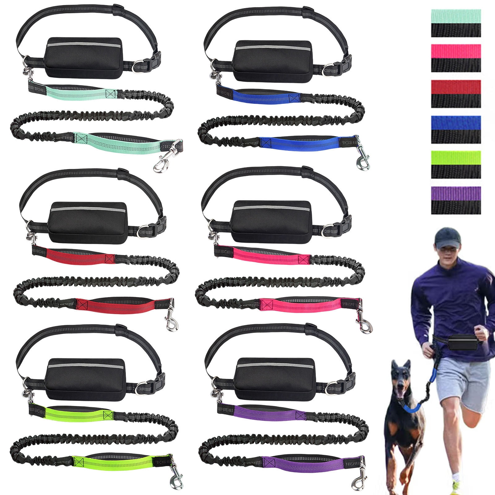 Hands Free Dog Leash with Zipper Pouch, Dual Padded Handles and Durable Bungee for Walking, Jogging and Running Your Dog