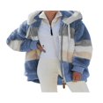 thumbnail image 1 of Women Contrast Color Hooded Coat Long Sleeve Zip-up Plush Tops, 1 of 4