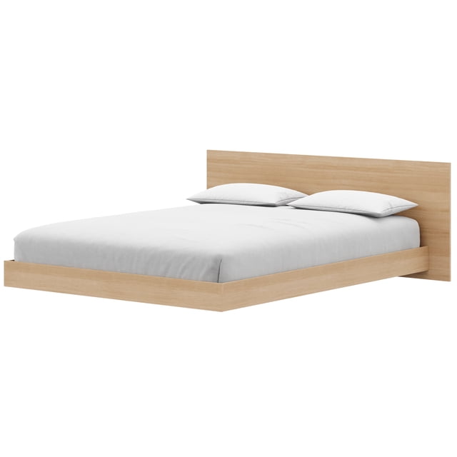 Lit plateforme bas Nexera Satori avec tête de lit Double Chêne blond naturel
