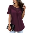 thumbnail image 1 of FOLUNSI Women's Plus Size Summer Tops Short Sleeve Lace Pleated Blouses Tunic Tops M-4XL, 1 of 6