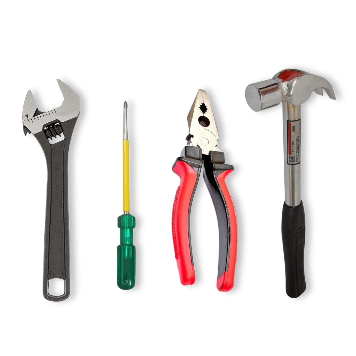 Hand Tools Kit, Specialty Tools Kit | For Home Use, Hand Tools Set, Tools Combo With 10" Adjustable Wrench, Combination Plier, Claw Hammer & 2-In-1 Screwdriver | Tool Accessories