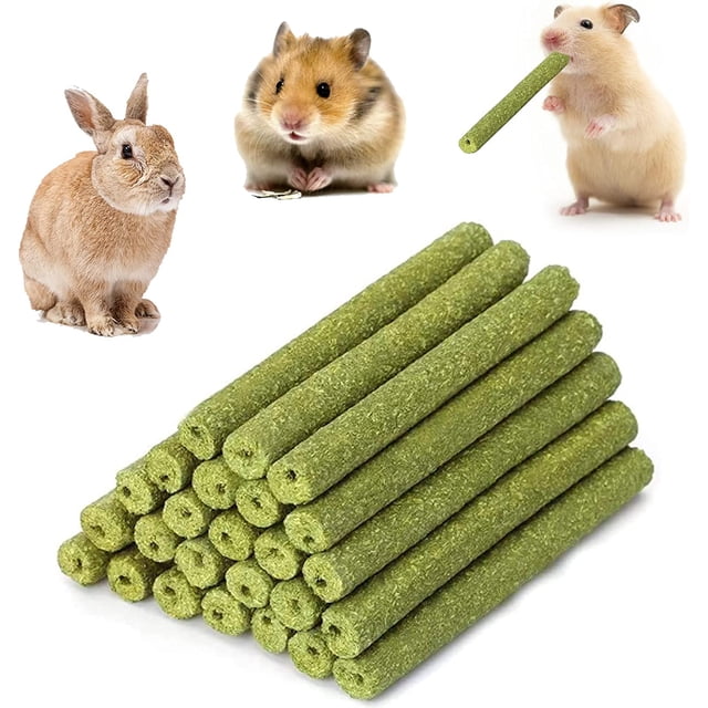 Jinsinto Rabbit Chew Toys, 30 Sticks Natural Small Animal Hay Sticks Molar Chewing Teeth for Rabbits Lime Hamster Indian Pig Squirrel