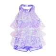 thumbnail image 3 of TiaoBug Girls Sleeveless Shiny Sequins Halter Tassel Mini Dress Latin Jazz Salsa Samba Rumba Unitard Dress Lavender 4, 3 of 6