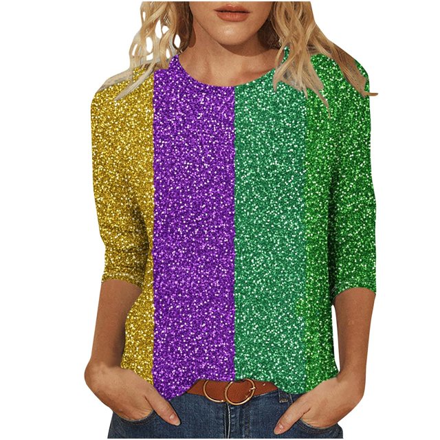 Penkiiy Blouse Carnaval Manches 3/4 Chemise de Printemps Tee Quotidien Imprimé Masque Blouse Mardi Gras Col Rond 2024 Tee Tunique Habillée L Multicolore