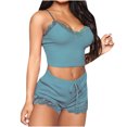 thumbnail image 2 of drppepioner Femmes Lingerie Aguichant Mode Pyjama Uni Sans Manches Dentelle Camisole Short Ensemble de Pyjama, 2 of 5