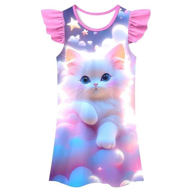 MIASHUI Chemises de Nuit pour Filles Mignonnes Dessin Animé Sans Manches Pyjama Robe de Nuit Tenue de Sommeil, Rose Pâle, 4-5 Ans