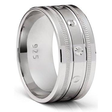 Mens Sterling Silver 925 Ring Milgrain Wedding Band Grooved Comfort-Fit 9MM