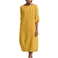 thumbnail image 1 of RKSTN Robe Maxi pour Femme Grande Taille Robe d'Été Simple Coton-Lin Col Rond Robe de Plage Manches Courtes Plissée Ligne A Robe Midi, 1 of 8