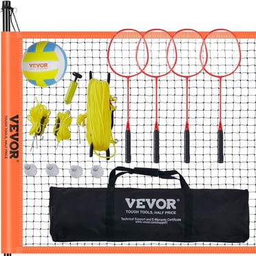VEVOR Volleyball and Badminton Set, Outdoor Portable Badminton Net, Adjustable Height Steel Poles, Professional Combo Set