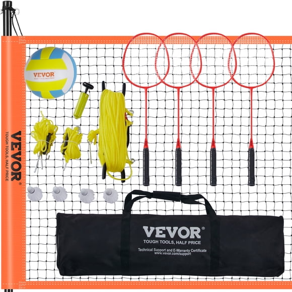 VEVOR Volleyball and Badminton Set, Outdoor Portable Badminton Net, Adjustable Height Steel Poles, Professional Combo Set