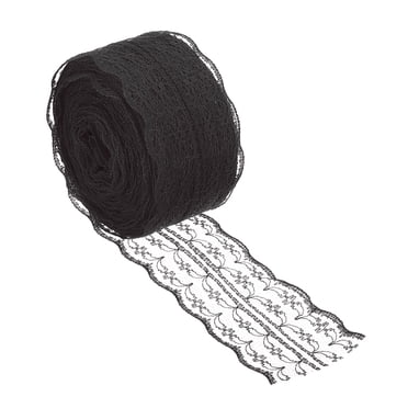 Unique Bargains 1.8' Wide 25 Yards Lace Trim Ribbon Sewing Craft Roll Wrapping Dress DIY Decoration Black