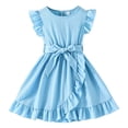 thumbnail image 1 of Splozh Robes Filles Robes Filles Printemps Été Manches Volantées Ligne A avec Ceinture Poches Robe Décontractée de Fête pour Enfants Bleu Ciel,7-8 Ans, 1 of 6