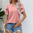 thumbnail image 2 of Timegard Hauts pour Femmes Été Col Rond Manches Courtes Pétale Blouses Confortables Chic Décontracté Tuniques, 2 of 5