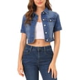 thumbnail image 1 of INSPIRE CHIC Veste Décontractée pour Femme Manches Courtes Veste en Jean Denim Courte Bleu TP, 1 of 7