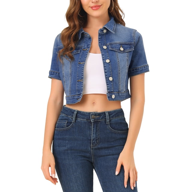 INSPIRE CHIC Veste Décontractée pour Femme Manches Courtes Veste en Jean Denim Courte Bleu TP