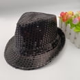 thumbnail image 2 of TiaoBug Women Men Sequin Fedora Hat Disco Hat Jazz Dance Hat Hip-Hop Rapper Stage Performance Black One Size, 2 of 4