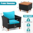 thumbnail image 4 of Costway 3PCS Patio Rattan Furniture Set Cushioned Sofa Storage Table Wood Top Turquoise, 4 of 10