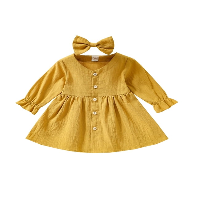 Robe à Manches Longues pour Bébé Fille, Robe de Princesse pour Fête avec Bandeau, Tenue