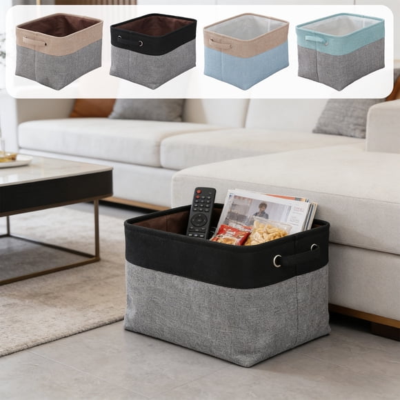 Large Fabric Storage Basket | 14.96x11.02x9.45in Collapsible Organizer Bin for Clothes, Toys, & Linens | Gray, Blue, Green, Brown