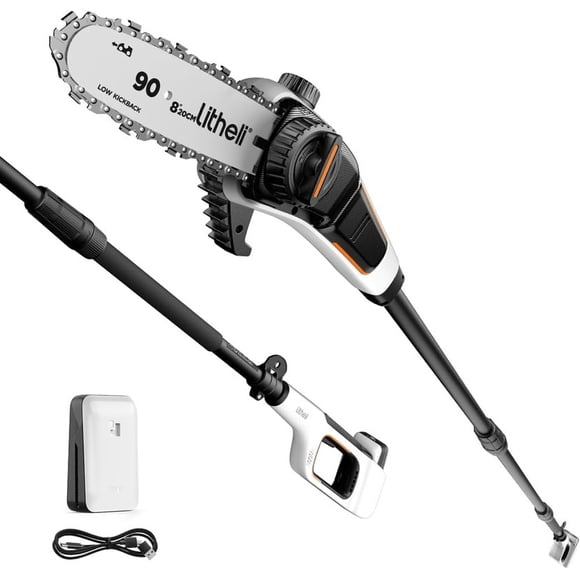 Litheli U20 Scie Perche pour Taille d'Arbre, Scies Perche Électriques Sans Fil de 8 Pieds', Taille-Arbre à Batterie Vitesse de Coupe 27,5 Pi/s avec Batterie 2,5 Ah pour Coupe de Branches, Taille, Élagage