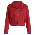thumbnail image 4 of Women Solid Denim Jacket Long Sleeve Slimming Cardigan Suit Pocket Coat Top, 4 of 5