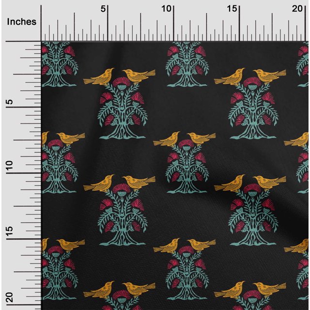 oneOone Organic Cotton Poplin Twill Fabric Bird & Tree Block Decor Fabric Printed BTY 42 Inch Wide