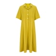 thumbnail image 4 of Pisexur Robes d'Automne pour Femmes 2024 Col Rabattu Manches 1/2 Robe Maxi Mode Élégante Couleur Unie Robes de Retour à la Maison Décontractées Fluides Col en V Boutonnée Robe de Cocktail, 4 of 6