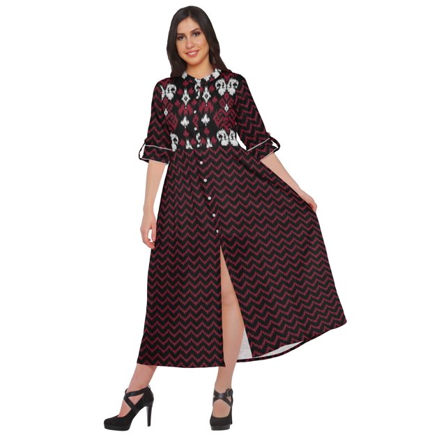 Moomaya Robe Kurti d'Été à Manches Courtes Imprimée, Tunique Ligne A pour Femmes