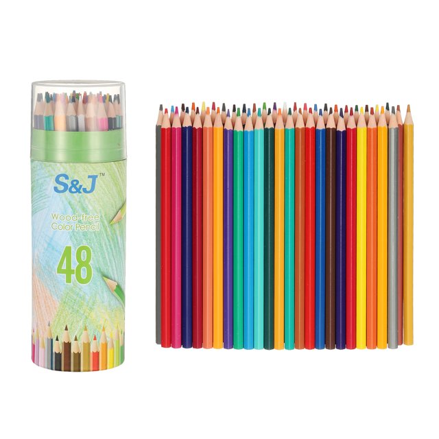 Uxcell 48 Colors Coloring Pencils Set, Soft Core Colored Pencils Hexagonal Shape Coloring Drawing Pencil (Green Bucket)