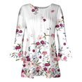 thumbnail image 4 of Pompotops Women's Casual Trumpet 3/4 Sleeve Printed Buttoned Basic Ruched Tops Pleated T-shirts Blouses On Sale, 4 of 5