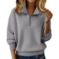 thumbnail image 3 of WTXUE Womens Long Sleeve Quarter Zip Pullover Sweater Casual Loose V Neck Collared Ribbed Knit Jumper Tops Soft Oversized Tunic Sweaters Grey L, 3 of 9