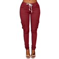 thumbnail image 1 of Clearance-Sale Legging with Pocket for Women Solid Color Casual Leggings Drawstring Elastic Low Waist Ruched Womens Pants Multiple Pocket Softy Work Pants for Women Weekly-Deals（Wine,S）, 1 of 9