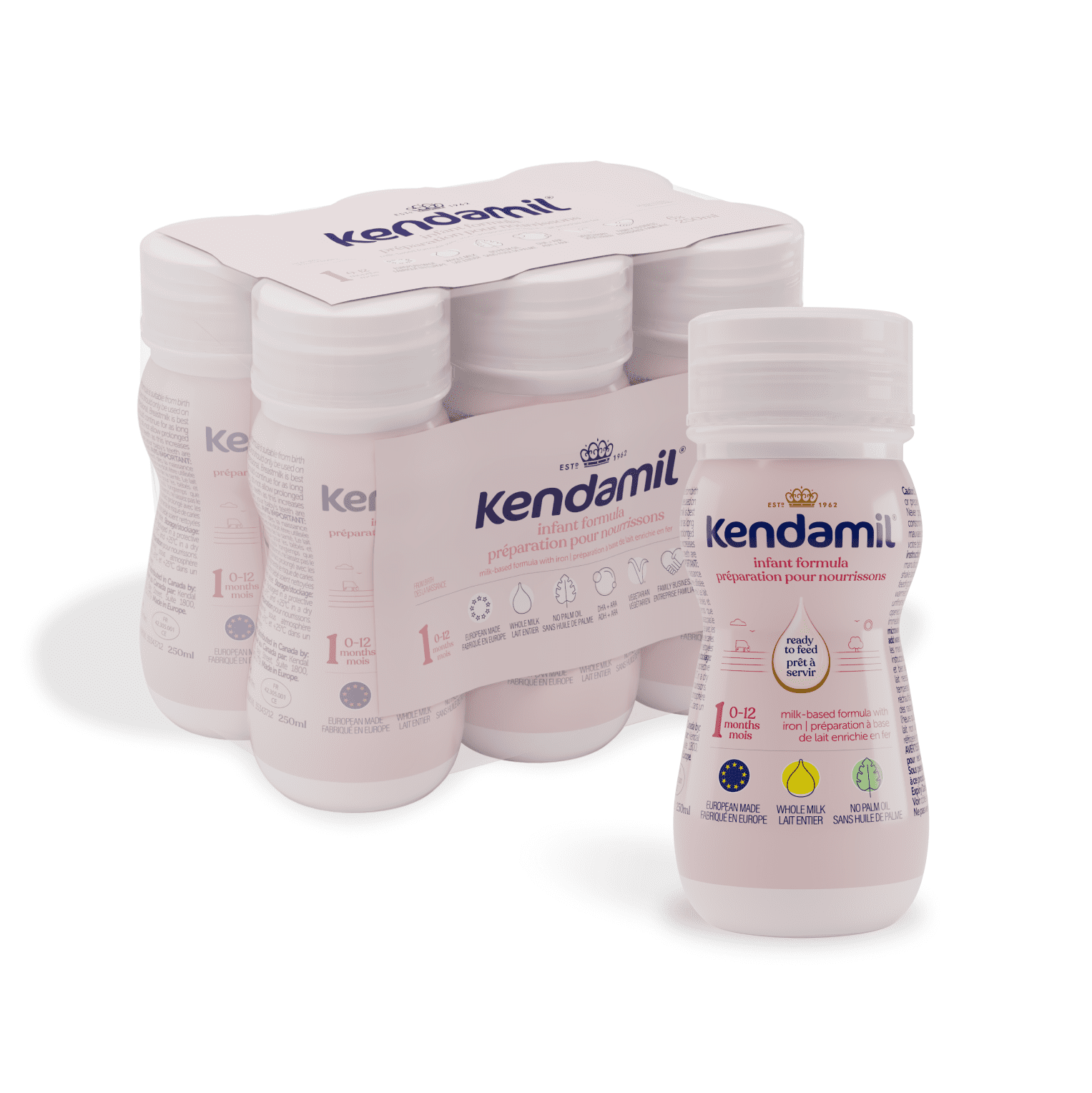 Kendamil Classic, Non-GMO Baby Formula with HMOs, GOS & FOS, Infant Formula, 0‚Äì12 Months, 237mL x 6ct Ready to Feed Bottles