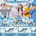 thumbnail image 4 of Shark Birthday Party Decorations, 190Pcs Shark Party Supplies Tableware Set with Plates,Napkins,Cups,Tablecloth,Banner,Hanging Swirls,Balloons,Cake Topper,Cupcake Toppers for Under The Sea Party Decor, 4 of 5