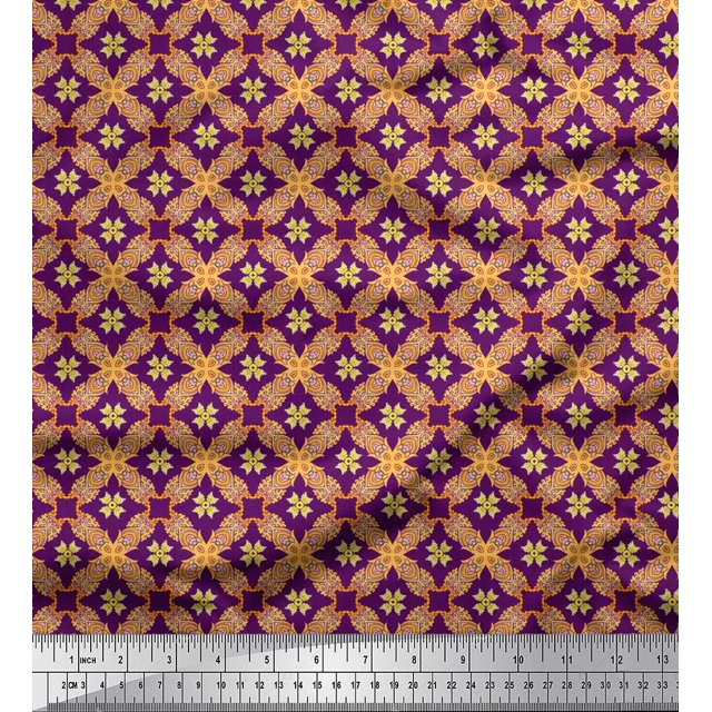 Soimoi Cotton Duck Fabric Check & Moroccan Ethnic Printed Fabric 1 Yard 56 Inch Wide