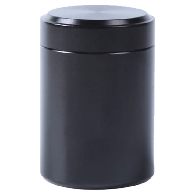 Riforla Tea Coffee Sugar Kitchen Storage Canisters Jars Pots Containers Food Storage in black, featuring a sleek cylindrical design with an airtight lid. Made of aluminum with a stainless steel finish, it has an 80ml capacity and is ideal for keeping tea, coffee, and sugar fresh. Compact size of 4.5 x 6.5 cm, suitable for kitchen organization and food storage.