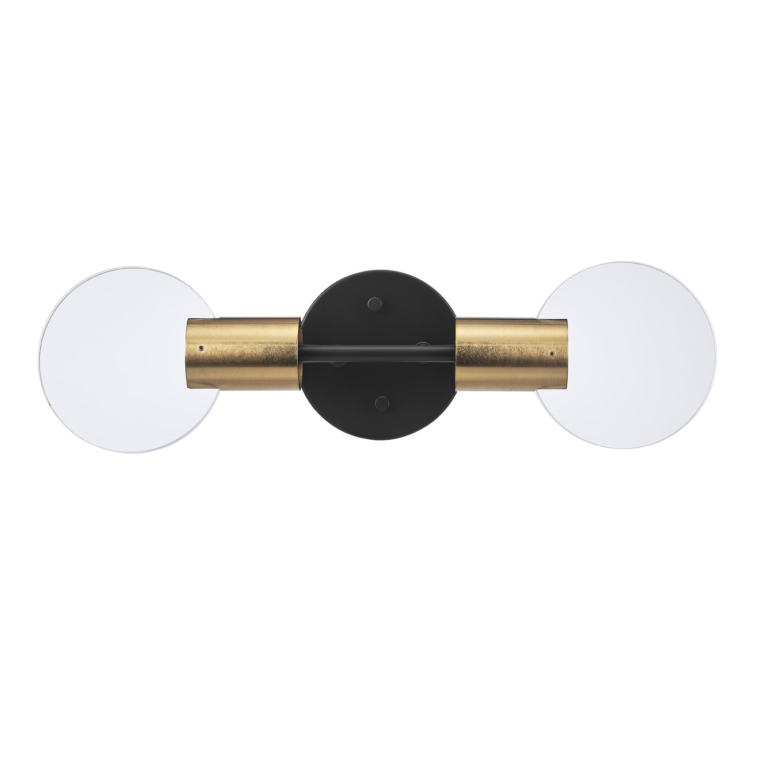 Applique murale noir mat Sommers de 18 po à DEL intégrées de 14 W à intensité variable avec accents de laiton mat et abat-jours en verre transparent