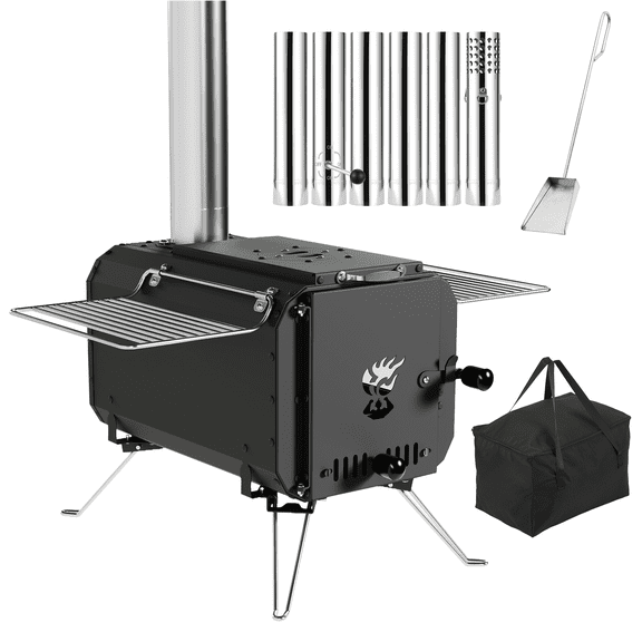 Towallmark Poêle-Gril Portatif au Charbon Noir - Acier Inoxydable Fonte Chambre de Cuisson Pliable Sac de Transport