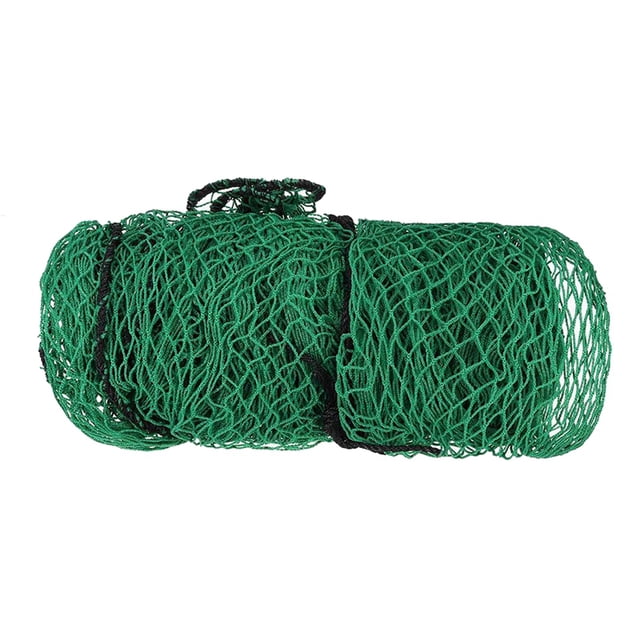 Golf Practice Net Heavy Duty Netting Rope Border Sports Barrier Training Mesh Golf Training Accessories 3x3Meters. Made of durable polyethylene material in green, this square net features a rope border and measures 3x3 meters. It is portable, versatile, and suitable for golf practice, as well as other sports like baseball, football, and tennis. The net is shown rolled up for easy transport and storage.