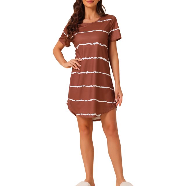INSPIRE CHIC Chemise de Nuit pour Femme Col Rond Manches Courtes Nuisette Rayée S Bourgogne