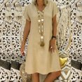 thumbnail image 2 of CHUANK Robes en Lin pour Femmes Été Grande Taille Manches Courtes Col en V Longueur Genou Robe Ample Décontractée Confortable Robe de Plage Soldes de Liquidation 2024, 2 of 8