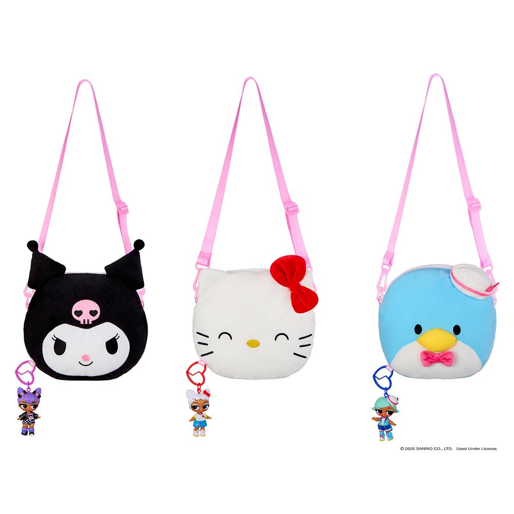 GRANDE peluche réversible LOL Surprise Loves Hello Kitty and Friends – Grande peluche avec poupée Tout-petit assortie, réversible, jeu portatif et 7 surprises au total – Collectionnez les 3 !