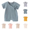 thumbnail image 1 of Zwiiyzr Baby Clothes Newborn Infant Pajamas Short Sleeve Footless Rompers Lace Up Snap Closure Sleeper for Boy Girls Grey, 1 of 4