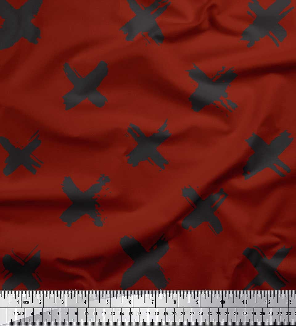Soimoi Red polyester Crepe Fabric Brush Stroke Abstract Decor Fabric Printed Yard 52 Inch Wide