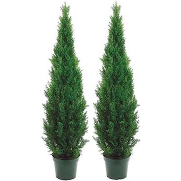 Two 5 Foot Outdoor Artificial Cedar Topiary Trees Potted Plants Two Peace Construction