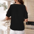 thumbnail image 3 of Timegard Plus Size Tops for Women Round Neck Clod Shoulder Button Short Sleeve Comfy Casual Loose Blouse, 3 of 6