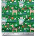 thumbnail image 1 of Soimoi Green polyester Crepe Fabric Bear & Reindeer Cartoon Printed Craft Fabric by the Yard 52 Inch Wide, 1 of 5